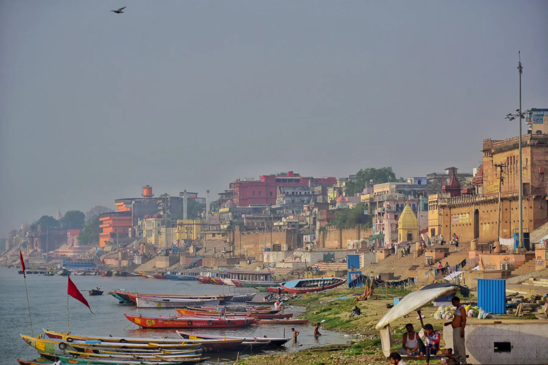 Panorama of the Varanasi ghats from the riverbank